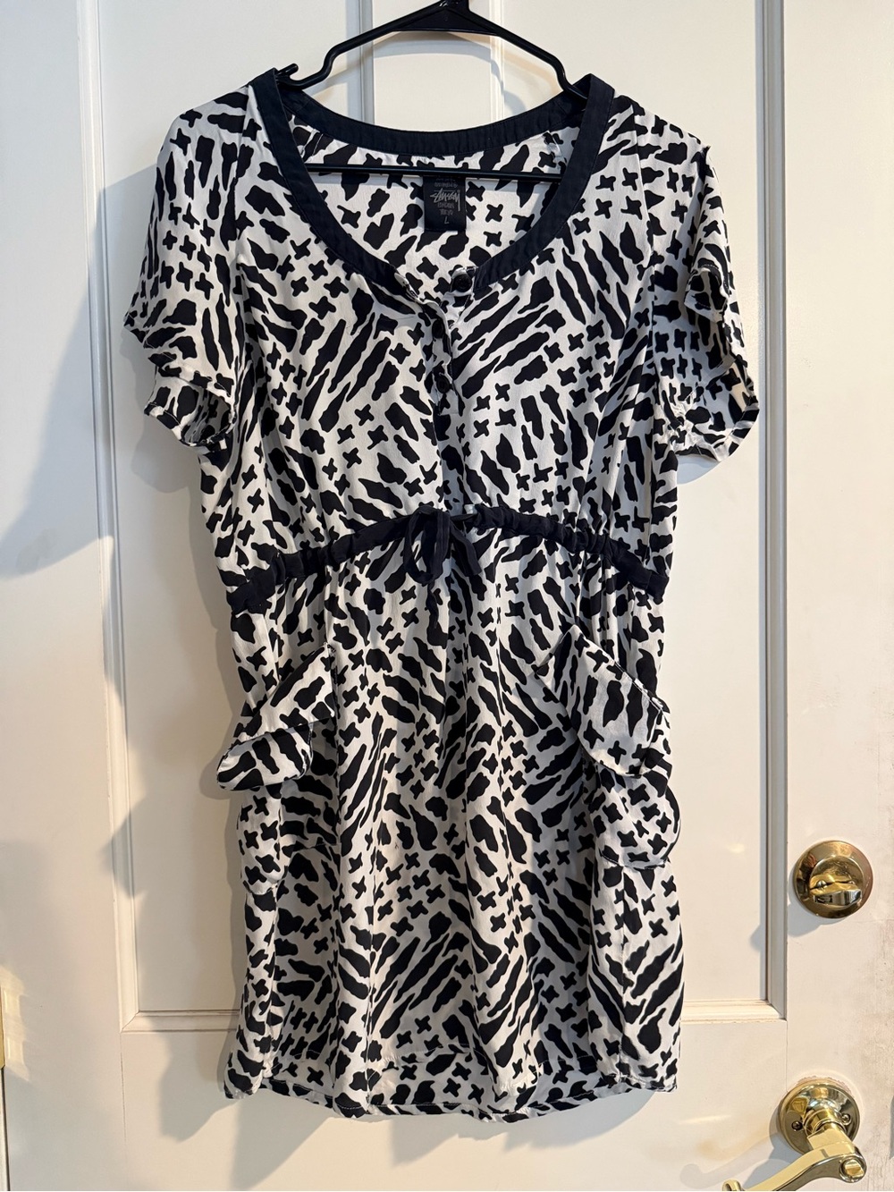 Stussy Black and White Printed Dress 100% Silk - Picture 1 of 6